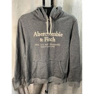 Abercrombie & Fitch Gray Logo Hoodie Mens Pullover Sweatshirt Casual